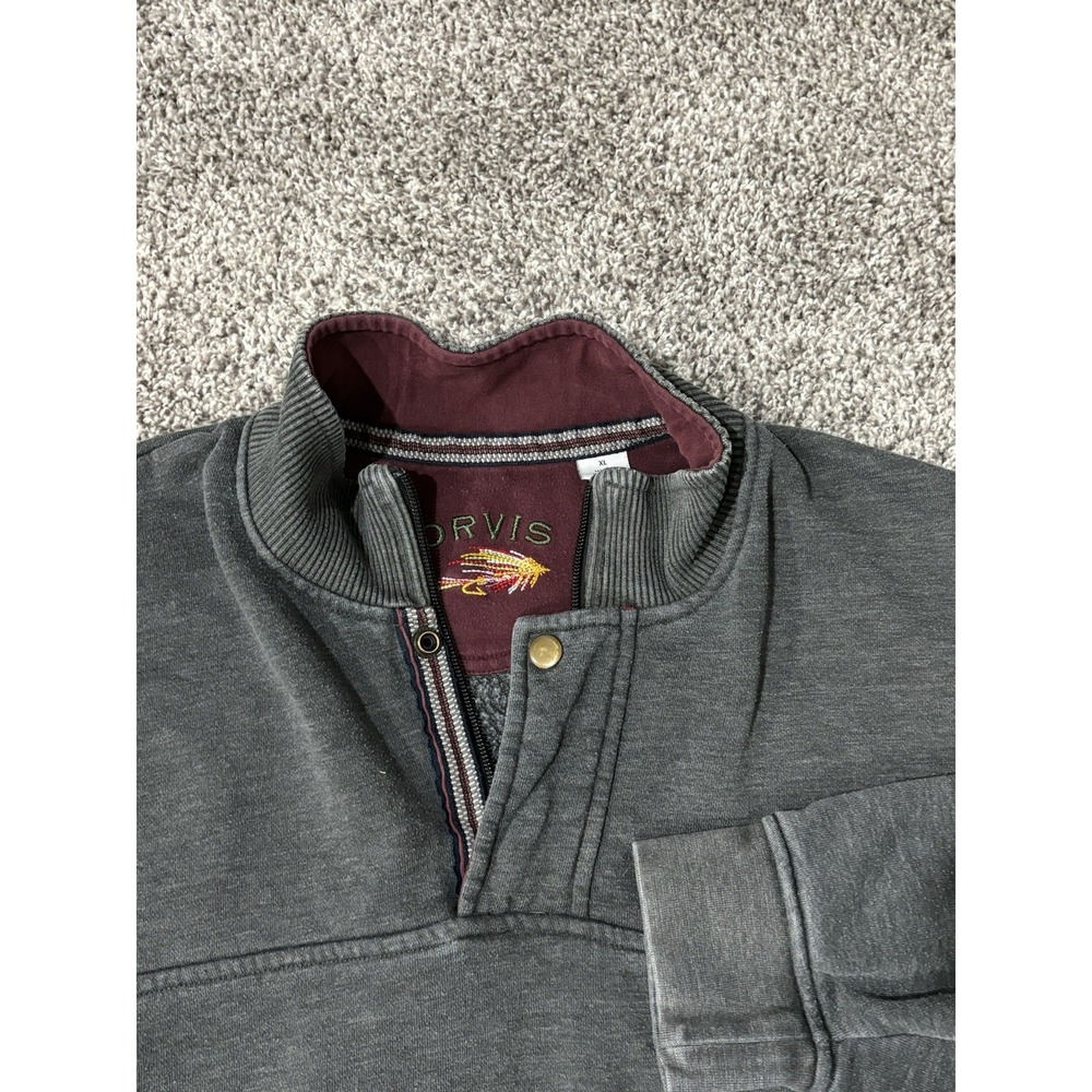 Orvis Mens Gray Snap Closure Quarter Zip Pullover Sweater Size XL